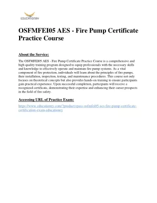 OSFMFEI05 AES - Fire Pump Certificate Practice Course