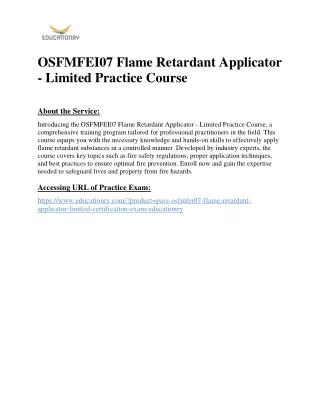 OSFMFEI07 Flame Retardant Applicator - Limited Practice Course