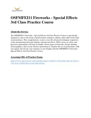 OSFMFEI11 Fireworks - Special Effects 3rd Class Practice Course