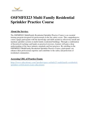 OSFMFEI23 MultiFamily Residential Sprinkler Practice Course