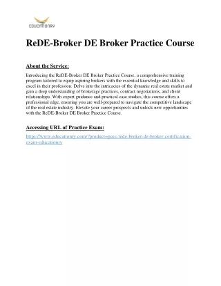 ReDE-Broker DE Broker Practice Course