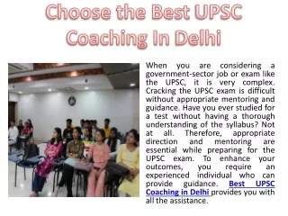 Choose the Best UPSC  Coaching In Delhi