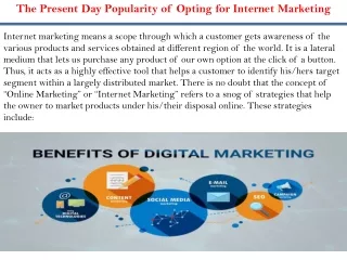 The Present Day Popularity of Opting for Internet Marketing