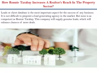 How Ronnie Tarabay Increases A Realtor’s Reach In The Property Sector