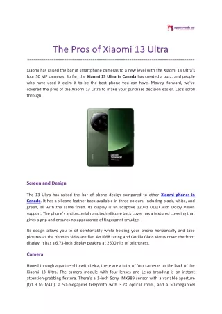 The Pros of Xiaomi 13 Ultra