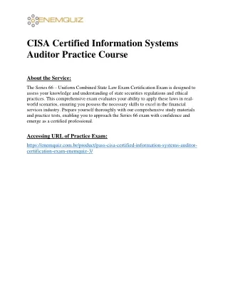 CISA Certified Information Systems Auditor Practice Course