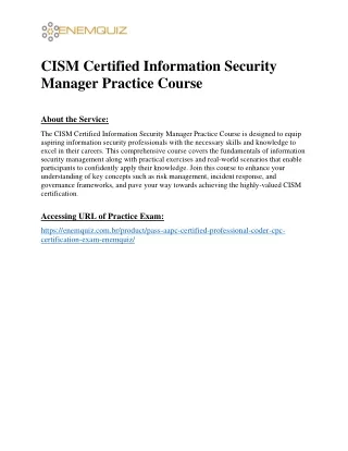 CISM Certified Information Security Manager Practice Course