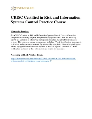 CRISC Certified in Risk and Information Systems Control Practice Course