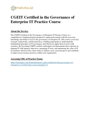 CGEIT Certified in the Governance of Enterprise IT Practice Course