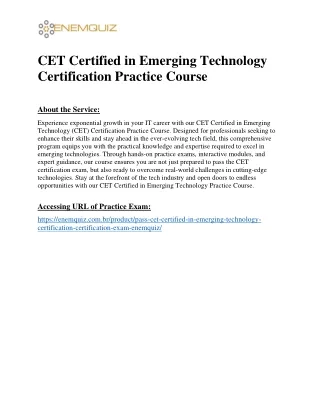 CET Certified in Emerging Technology Certification Practice Course