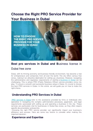 Choose the Right PRO Service Provider for Your Business in Dubai