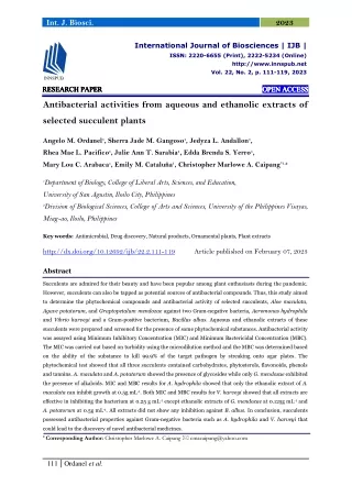 Antibacterial activities from aqueous and ethanolic extracts of selected succule