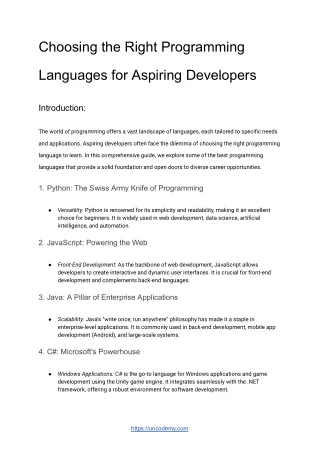 Choosing the Right Programming Languages for Aspiring Developers - UNCODEMY