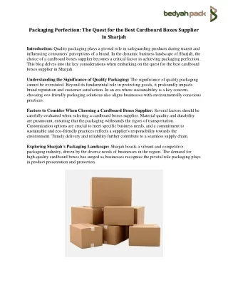 Packaging Perfection The Quest for the Best Cardboard Boxes Supplier in Sharjah