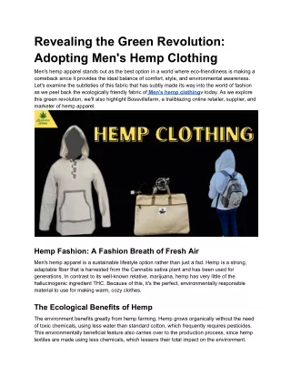 Revealing the Green Revolution: Adopting Men's Hemp Clothing