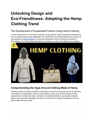 Unlocking Design and Eco-Friendliness Adopting the Hemp Clothing Trend