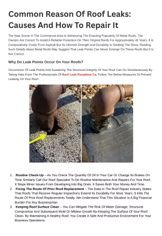 Common Reason Of Roof Leaks: Causes And How To Repair It