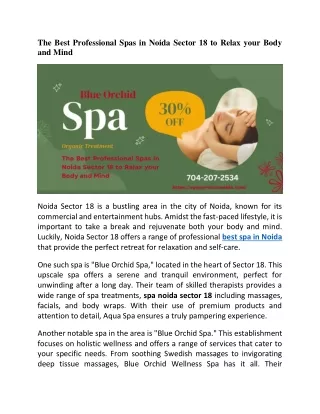 The Best Professional Spas in Noida Sector 18 to Relax your Body and Mind