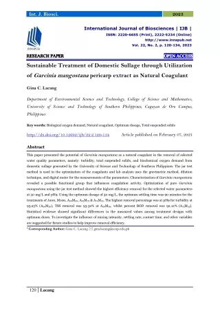 Sustainable Treatment of Domestic Sullage through Utilization of Garcinia mangos