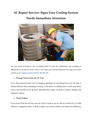 AC Repair Service: Signs Your Cooling System Needs Immediate Attention