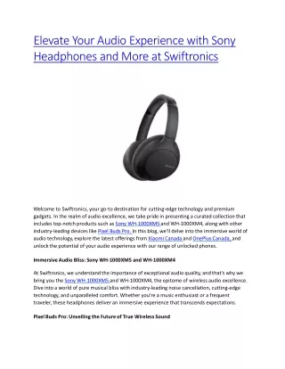 Elevate Your Audio Experience with Sony Headphones and More at Swiftronics