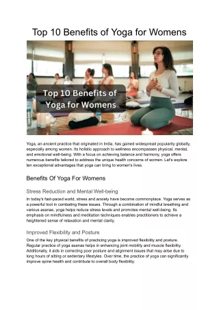 Top 10 Benefits of Yoga for Womens