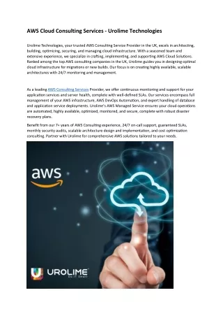 AWS Cloud Consulting Services by Urolime technologies