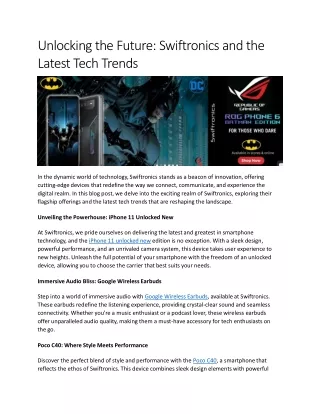 Unlocking the Future: Swiftronics and the Latest Tech Trends