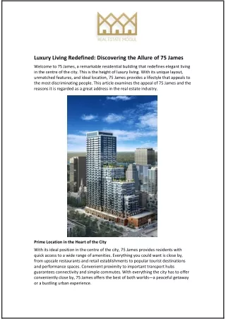 Luxury Living Redefined: Discovering the Allure of 75 James