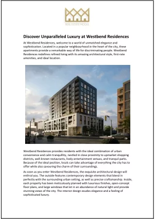 Discover Unparalleled Luxury at Westbend Residences