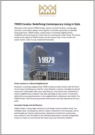 Y9929 Condos: Redefining Contemporary Living in Style