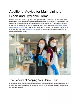 Additional Advice for Maintaining a Clean and Hygienic Home