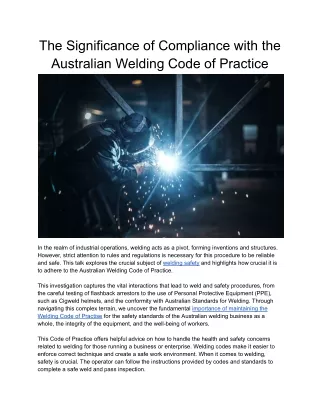 The Siginificance of Compliance with the Australian Welding Code of Practice