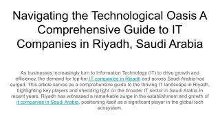 Navigating the Technological Oasis A Comprehensive Guide to IT Companies in Riyadh, Saudi Arabia