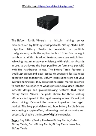 "Mining Magic: The Bitfury Tardis Miners That Are Changing the Game!"