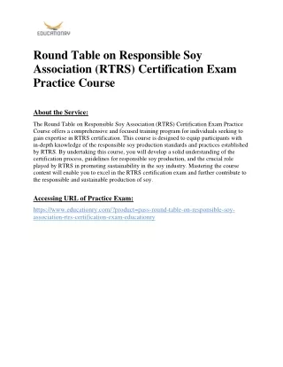 Round Table on Responsible Soy Association (RTRS) Certification Exam Practice Co