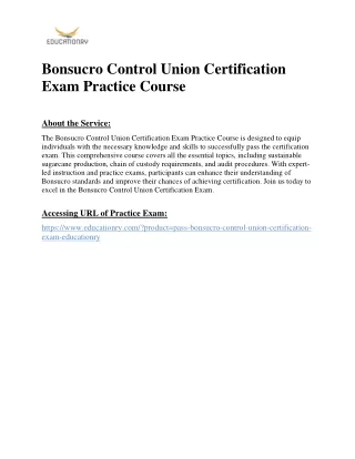 Bonsucro Control Union Certification Exam Practice Course