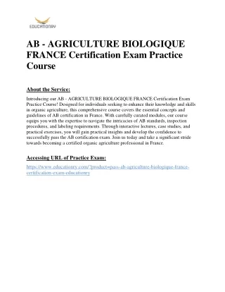 AB - AGRICULTURE BIOLOGIQUE FRANCE Certification Exam Practice Course