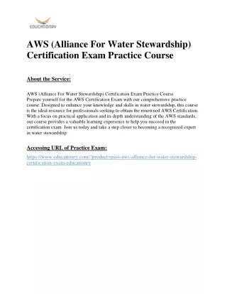 AWS (Alliance For Water Stewardship) Certification Exam Practice Course