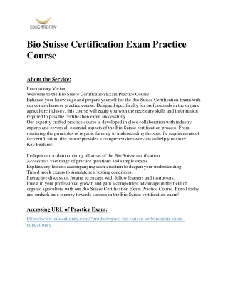 Bio Suisse Certification Exam Practice Course