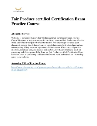 Fair Produce certified Certification Exam Practice Course