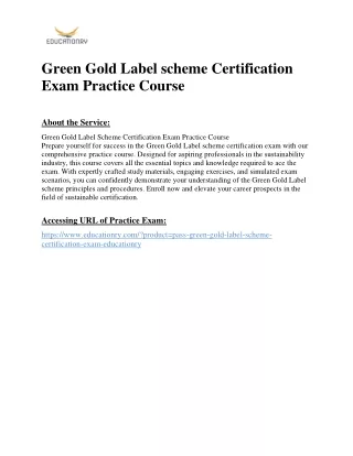 Green Gold Label scheme Certification Exam Practice Course