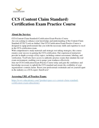 CCS (Content Claim Standard) Certification Exam Practice Course