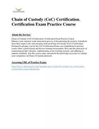 Chain of Custody (CoC) Certification. Certification Exam Practice Course