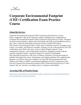 Corporate Environmental Footprint (CEF) Certification Exam Practice Course