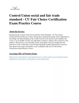 Control Union social and fair trade standard - CU Fair Choice Certification Exam