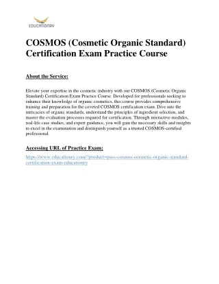 COSMOS (Cosmetic Organic Standard) Certification Exam Practice Course