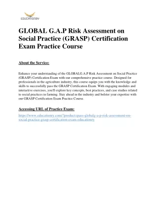 GLOBALG.A.P Risk Assessment on Social Practice (GRASP) Certification Exam Practi