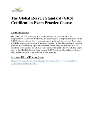 The Global Recycle Standard (GRS) Certification Exam Practice Course