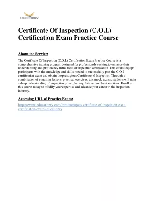 Certificate Of Inspection (C.O.I.) Certification Exam Practice Course